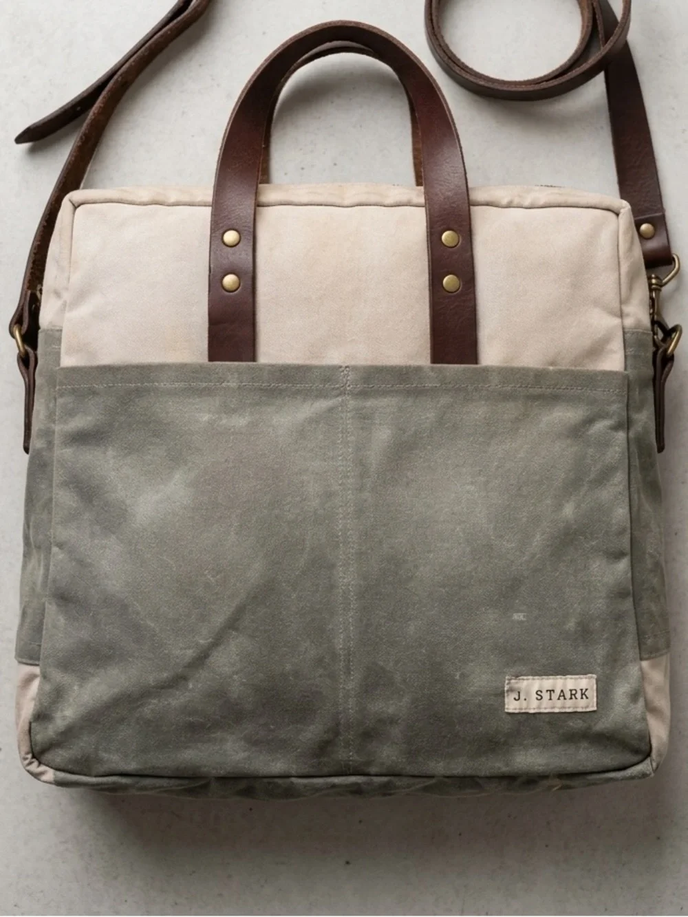 J. Stark Prospect Briefcase Canvas Messenger Waxed Rare‎ Bag Leather Trim